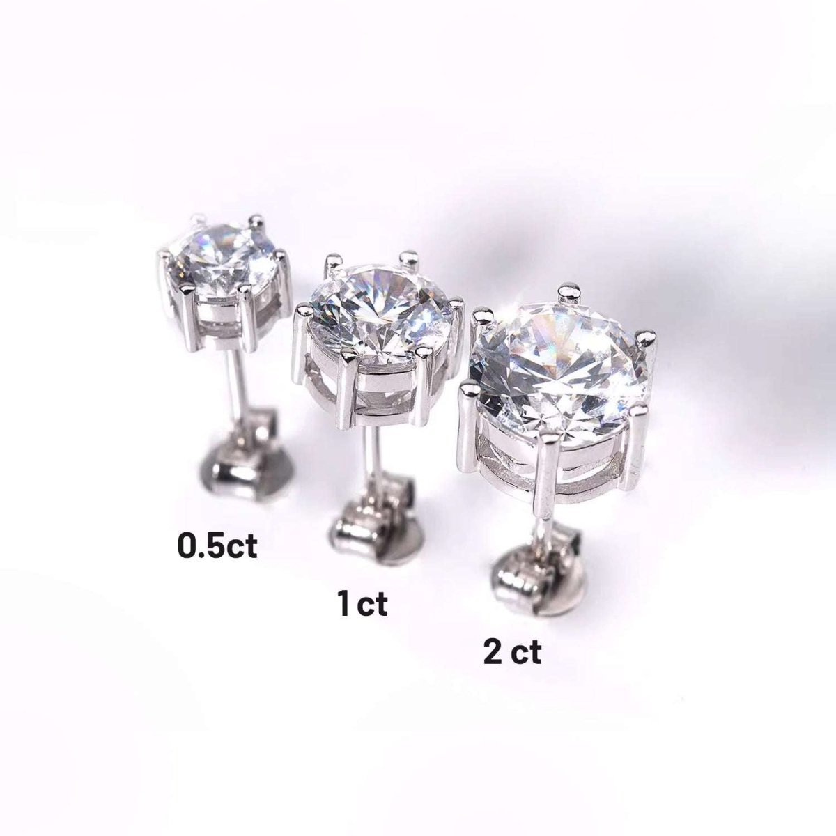 S925 Silver 6 - Prong D Color Moissanite Stud Earrings 2pcs - AKAK BODYJEWELRY - ear - tunnel