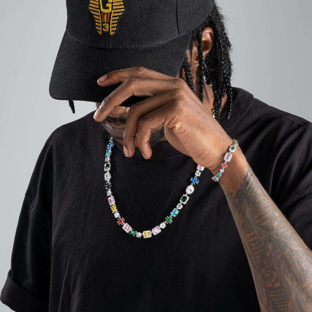 S925 Silver Colorgem Cross Tennis Chain - AKAK BODYJEWELRY - ear - tunnel