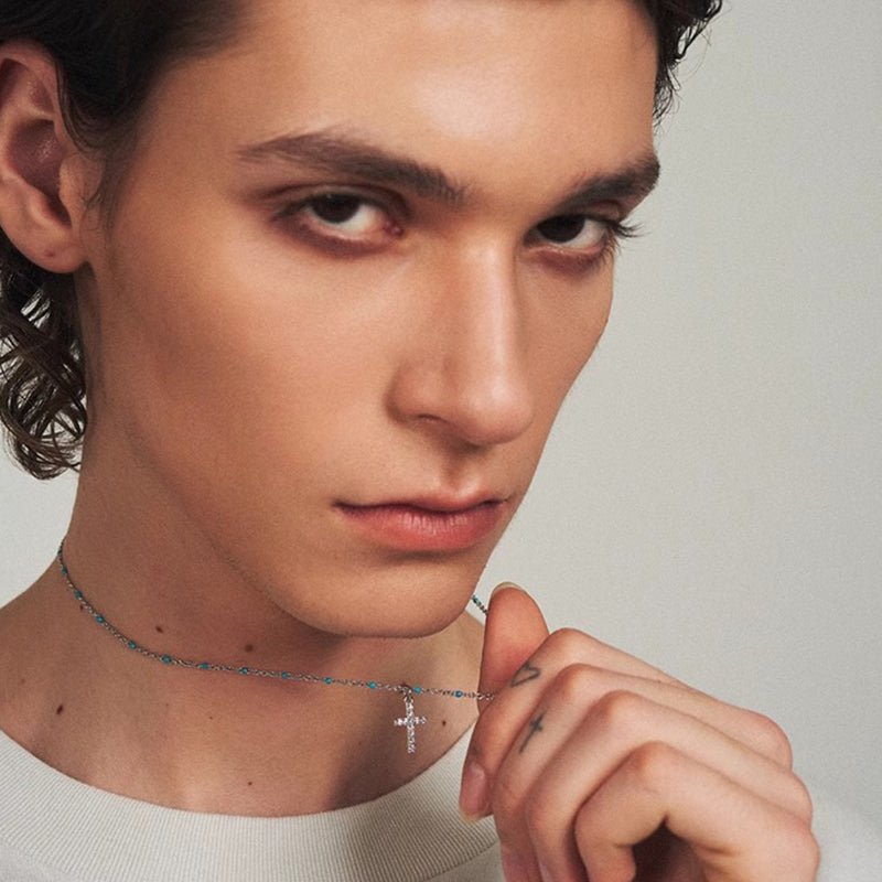 S925 Silver Cross Pendant Chain Necklace - AKAK BODYJEWELRY - ear - tunnel