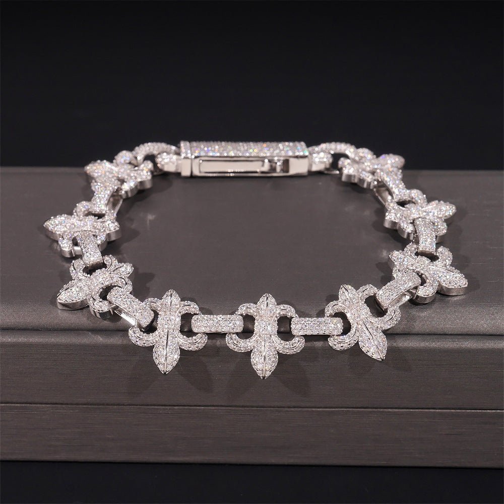 S925 Silver Fleur - de - Lis Iced Moissanite Bracelet - AKAK BODYJEWELRY - ear - tunnel