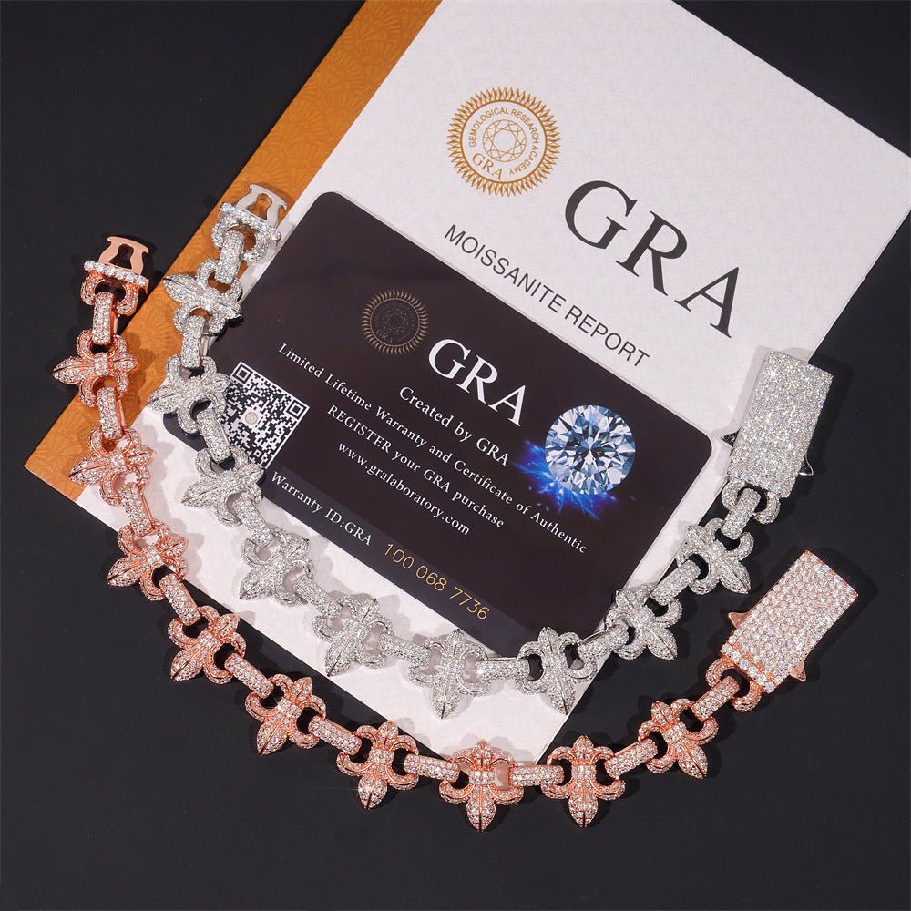 S925 Silver Fleur - de - Lis Iced Moissanite Bracelet - AKAK BODYJEWELRY - ear - tunnel