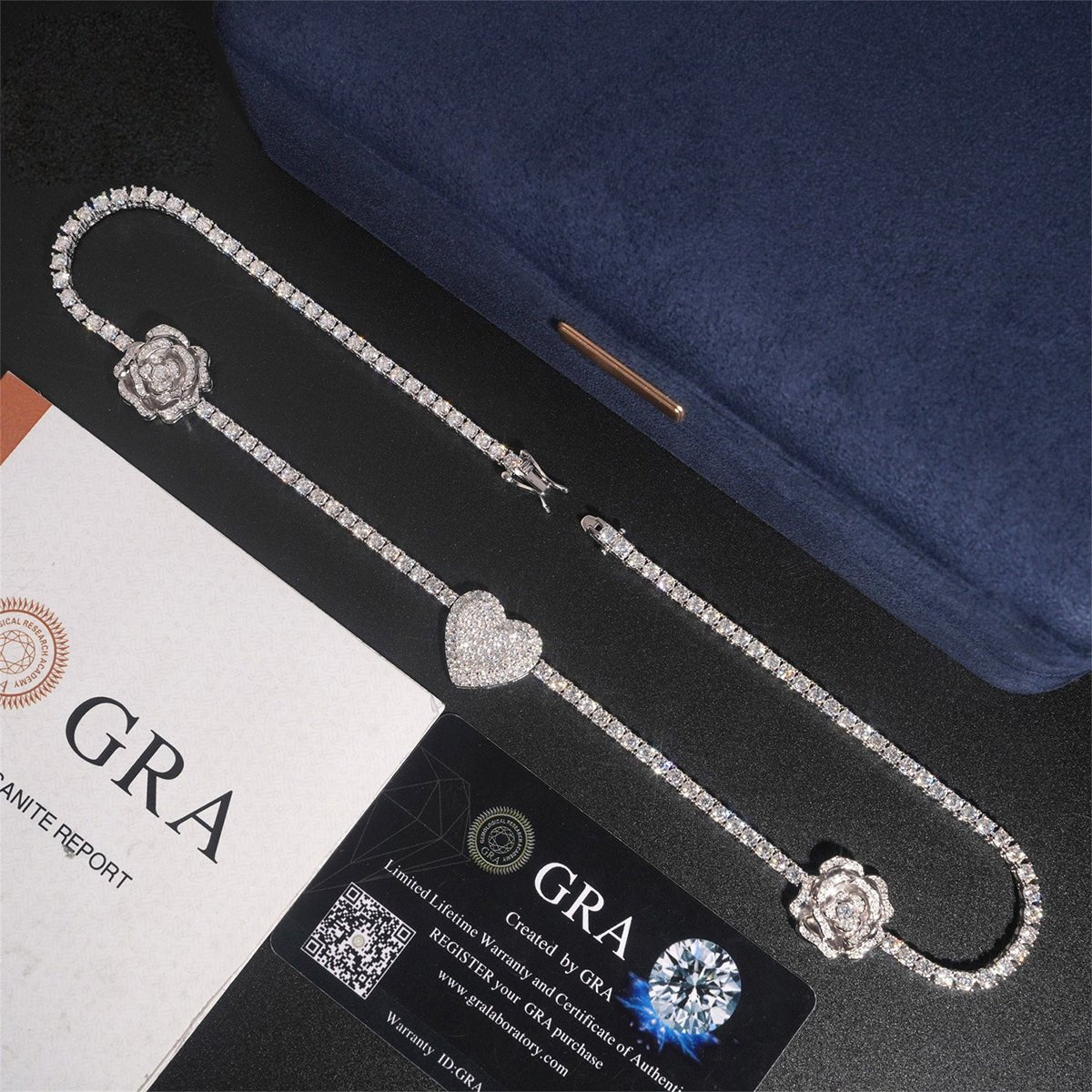 S925 Silver Heart & Rose Moissanite Necklace - AKAK BODYJEWELRY - ear - tunnel