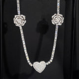 S925 Silver Heart & Rose Moissanite Necklace - AKAK BODYJEWELRY - ear - tunnel