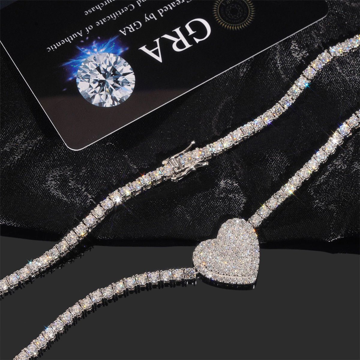 S925 Silver Heart & Rose Moissanite Necklace - AKAK BODYJEWELRY - ear - tunnel