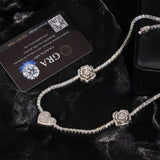 S925 Silver Heart & Rose Moissanite Necklace - AKAK BODYJEWELRY - ear - tunnel