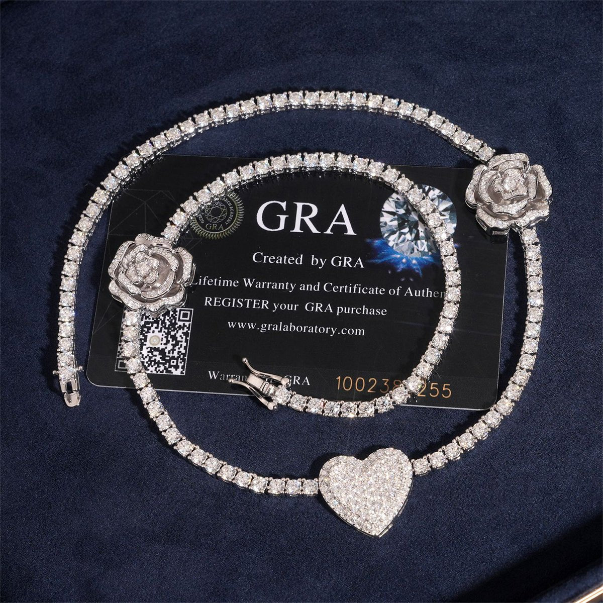 S925 Silver Heart & Rose Moissanite Necklace - AKAK BODYJEWELRY - ear - tunnel