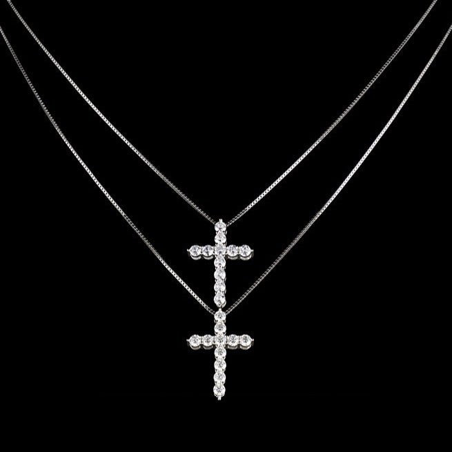 S925 Silver Moissanite Cross Necklace - AKAK BODYJEWELRY - ear - tunnel