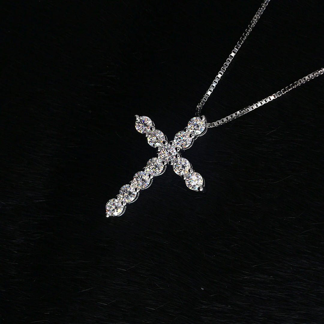 S925 Silver Moissanite Cross Necklace - AKAK BODYJEWELRY - ear - tunnel