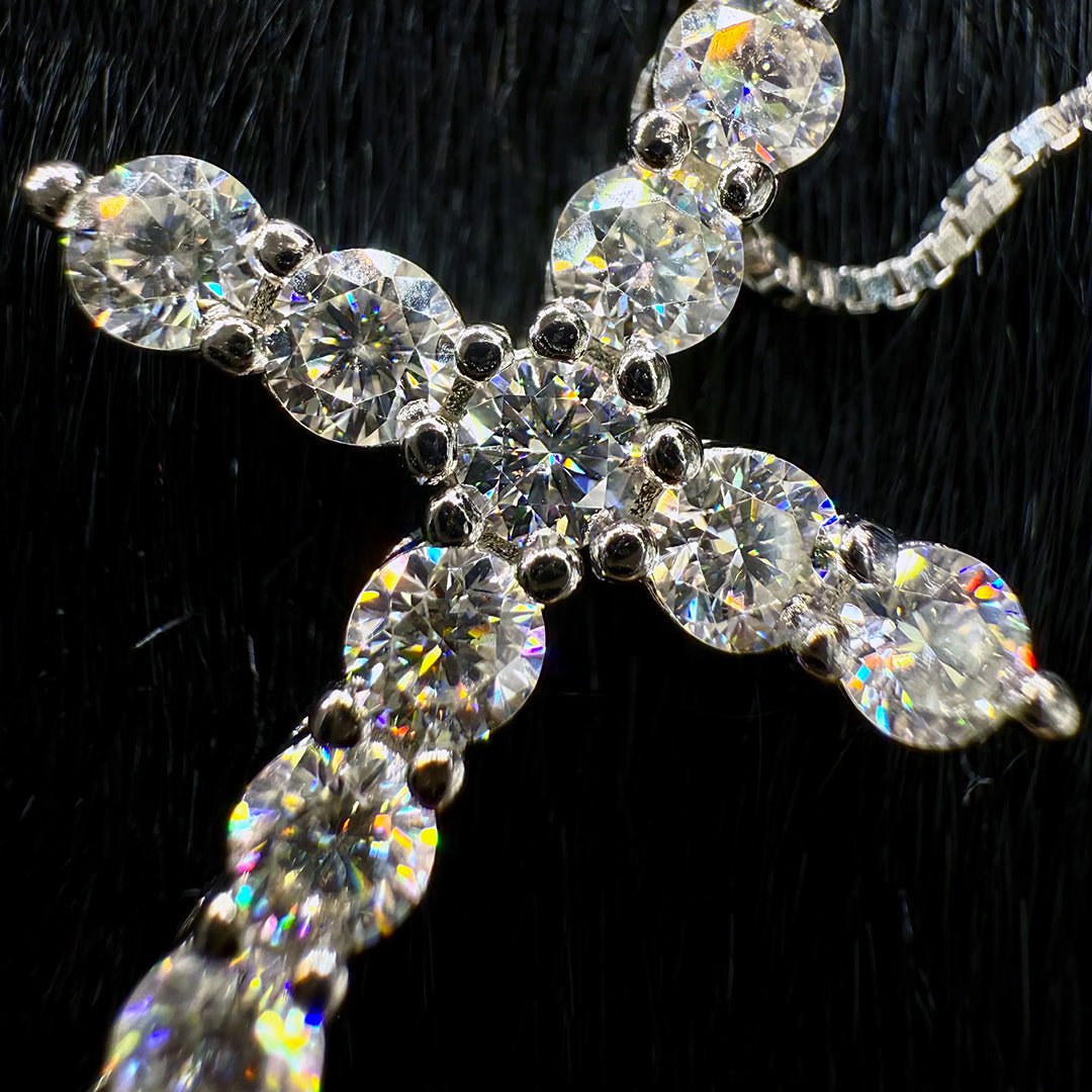 S925 Silver Moissanite Cross Necklace - AKAK BODYJEWELRY - ear - tunnel