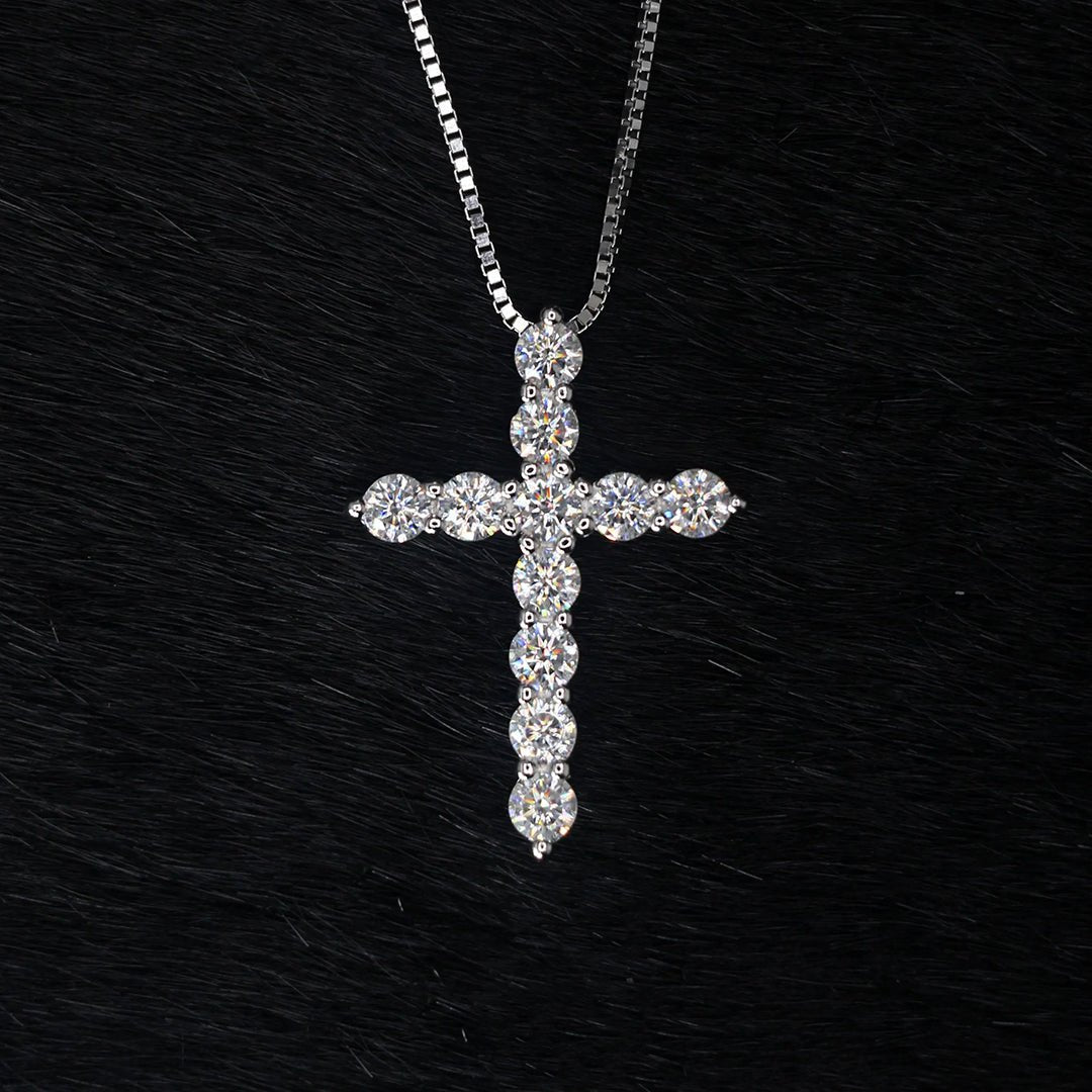 S925 Silver Moissanite Cross Necklace - AKAK BODYJEWELRY - ear - tunnel