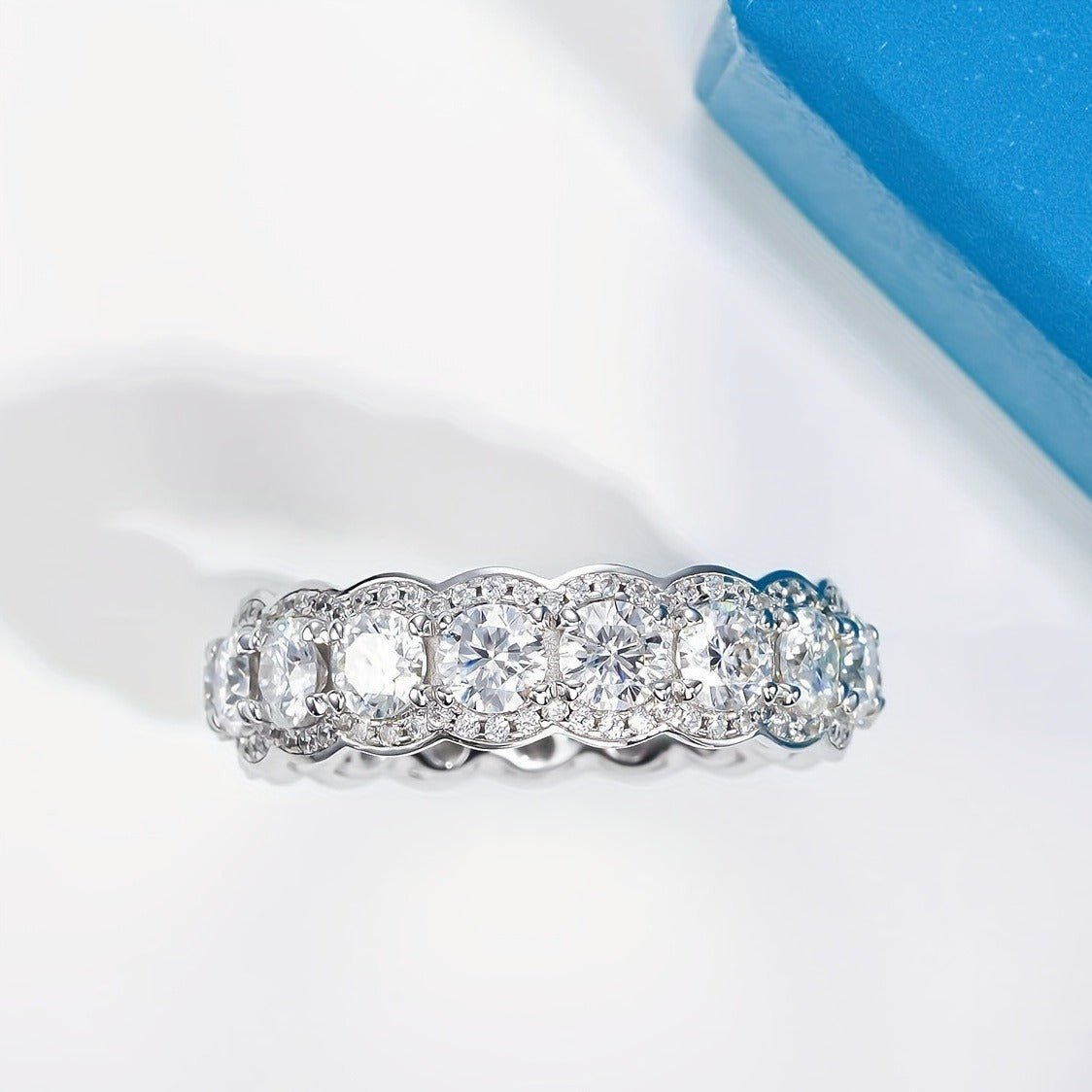 S925 Silver Moissanite Eternity Halo Ring - AKAK BODYJEWELRY - ear - tunnel