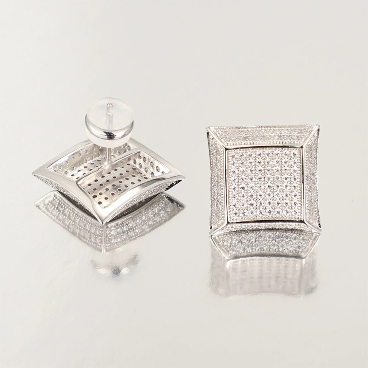 S925 Silver Moissanite Fully Inlaid Square Studs Earrings - AKAK BODYJEWELRY - ear - tunnel