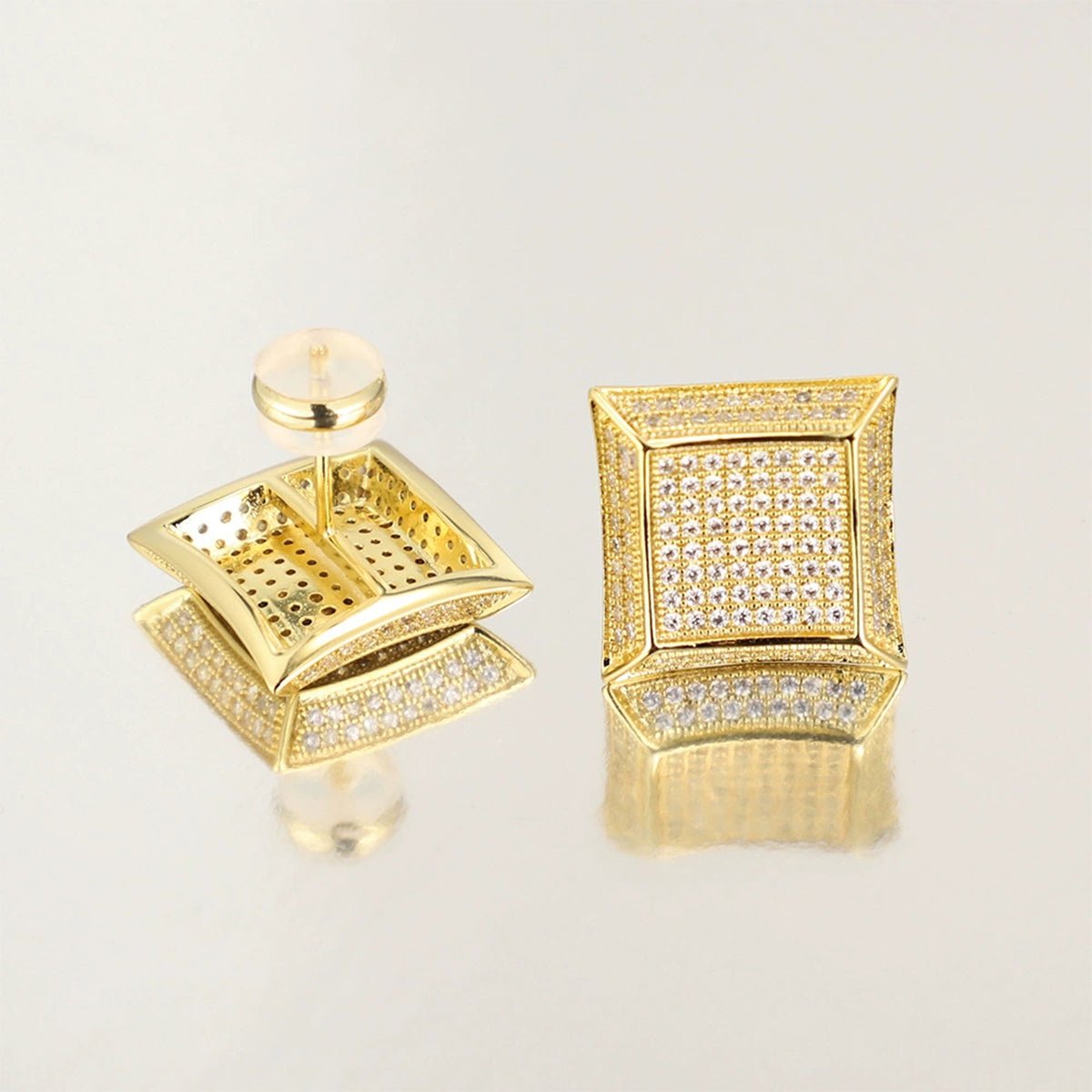 S925 Silver Moissanite Fully Inlaid Square Studs Earrings - AKAK BODYJEWELRY - ear - tunnel