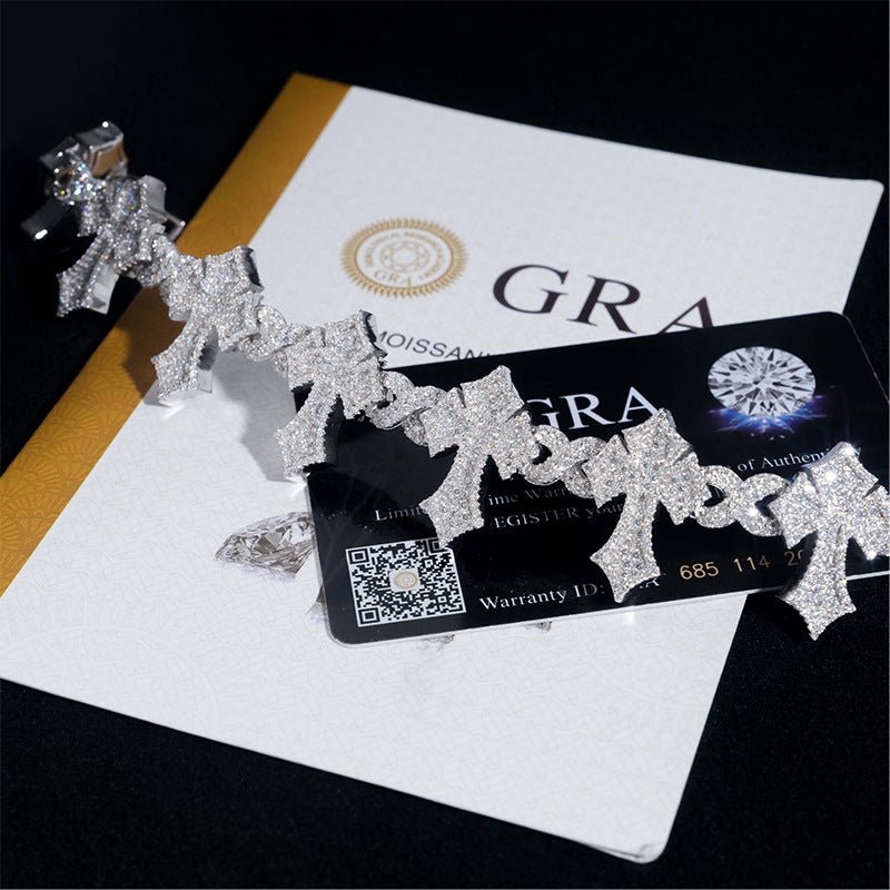 S925 Silver Moissanite Gothic Cross Bracelet - AKAK BODYJEWELRY - ear - tunnel