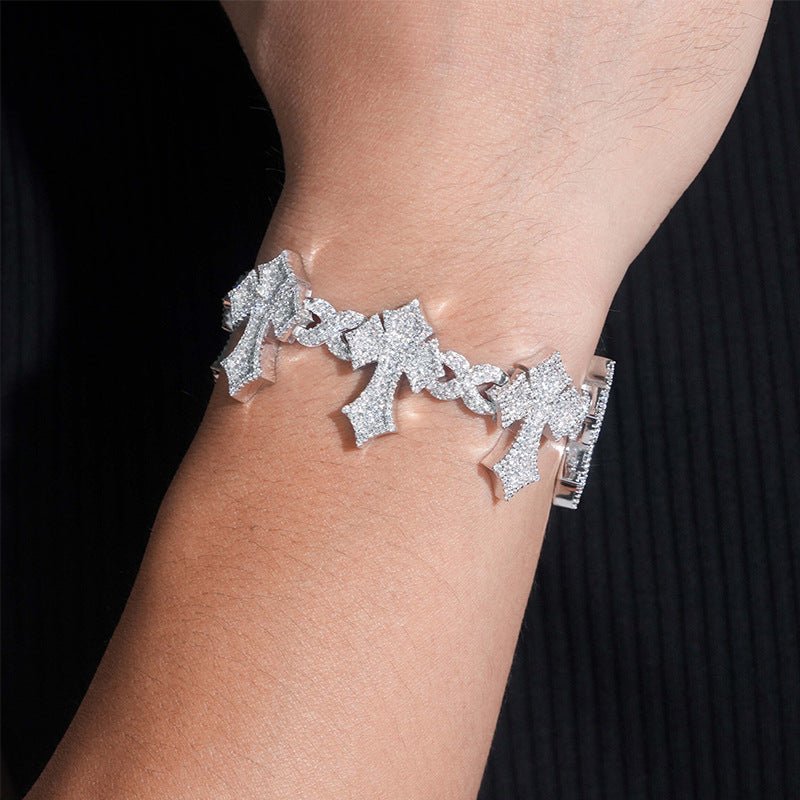 S925 Silver Moissanite Gothic Cross Bracelet - AKAK BODYJEWELRY - ear - tunnel