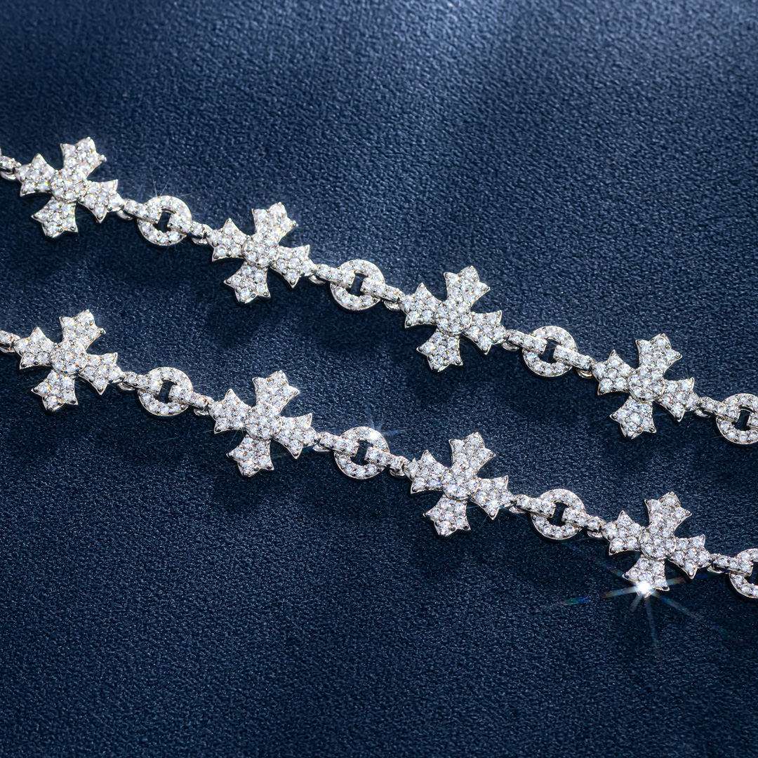 S925 Silver Moissanite Iced Crossfire Tennis Chain - AKAK BODYJEWELRY - ear - tunnel