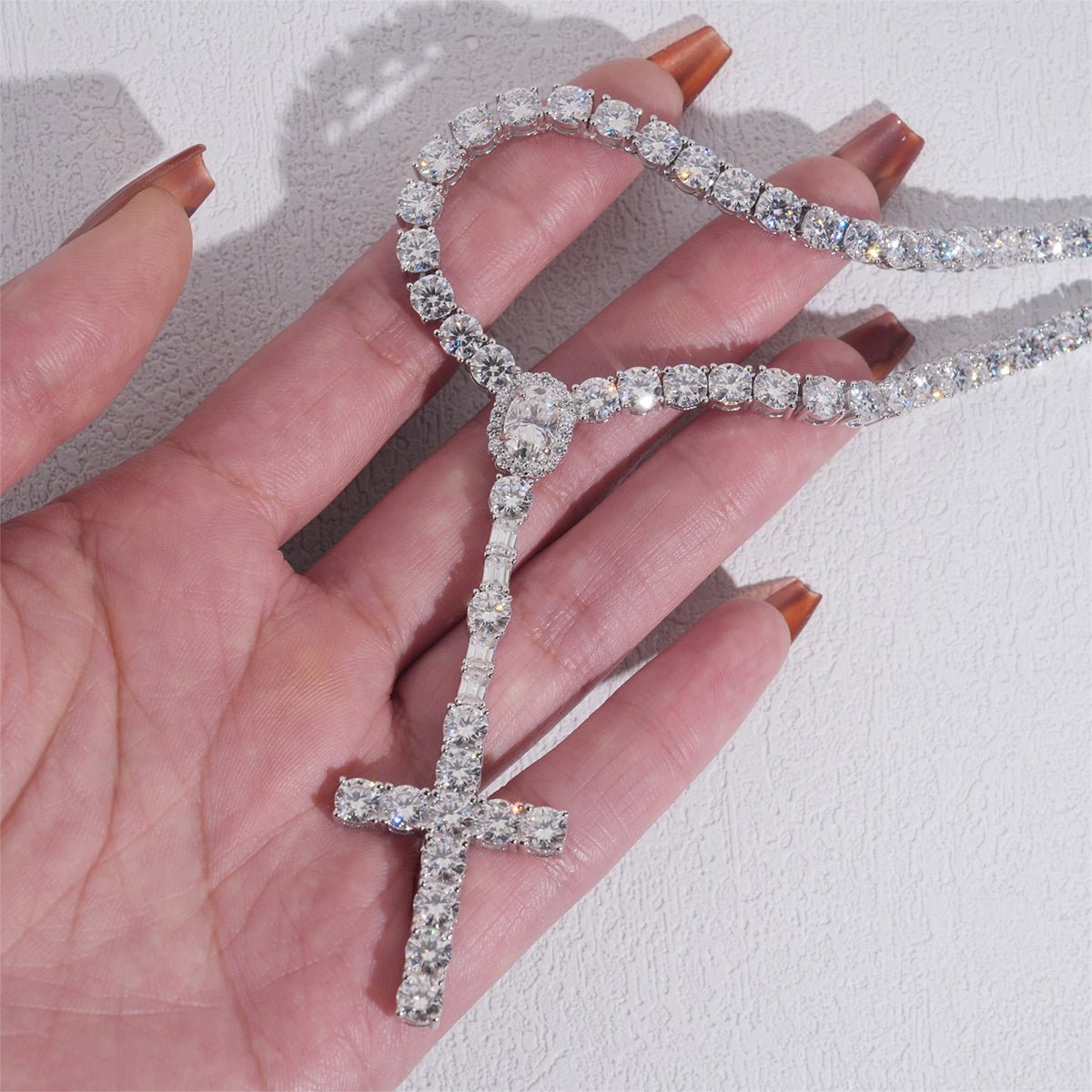 S925 Silver Moissanite Lariat Cross Necklace - AKAK BODYJEWELRY - ear - tunnel