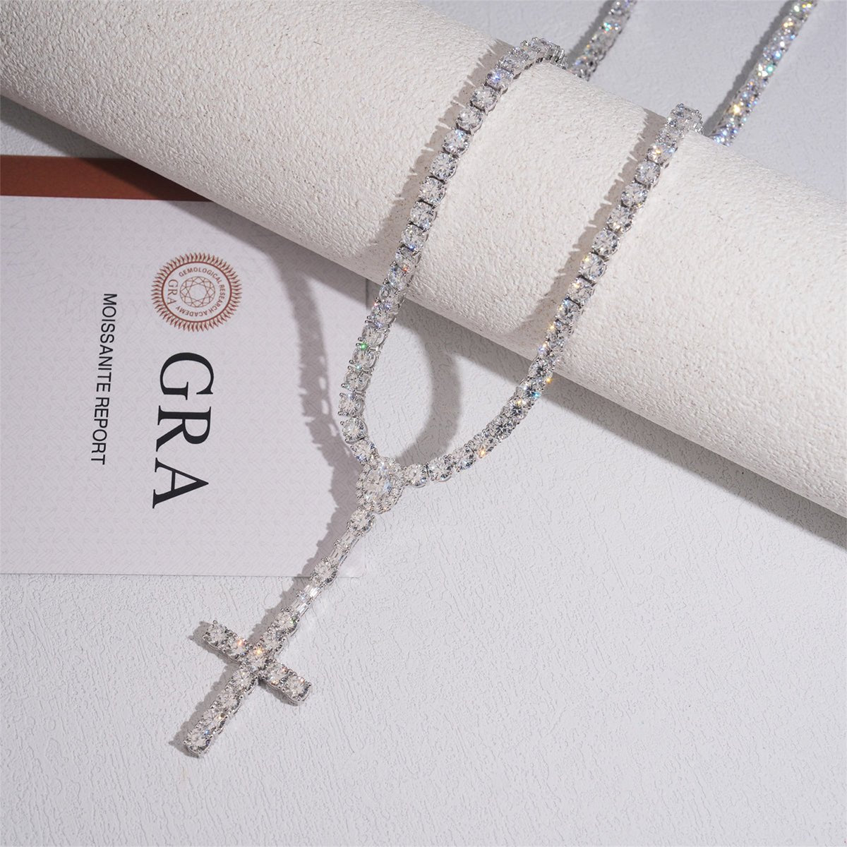 S925 Silver Moissanite Lariat Cross Necklace - AKAK BODYJEWELRY - ear - tunnel