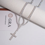 S925 Silver Moissanite Lariat Cross Necklace - AKAK BODYJEWELRY - ear - tunnel