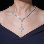 S925 Silver Moissanite Lariat Cross Necklace - AKAK BODYJEWELRY - ear - tunnel
