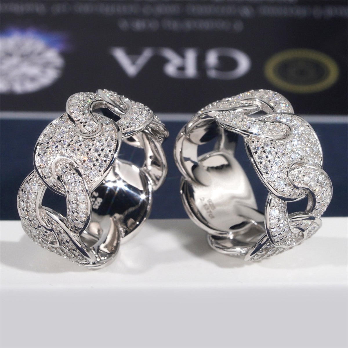 S925 Silver Moissanite Link Pavé Ring - AKAK BODYJEWELRY - ear - tunnel