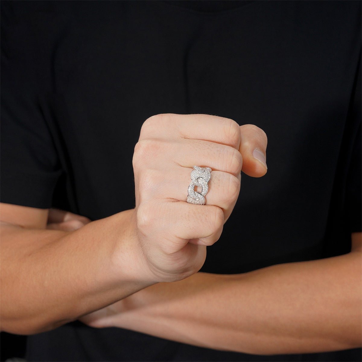 S925 Silver Moissanite Link Pavé Ring - AKAK BODYJEWELRY - ear - tunnel