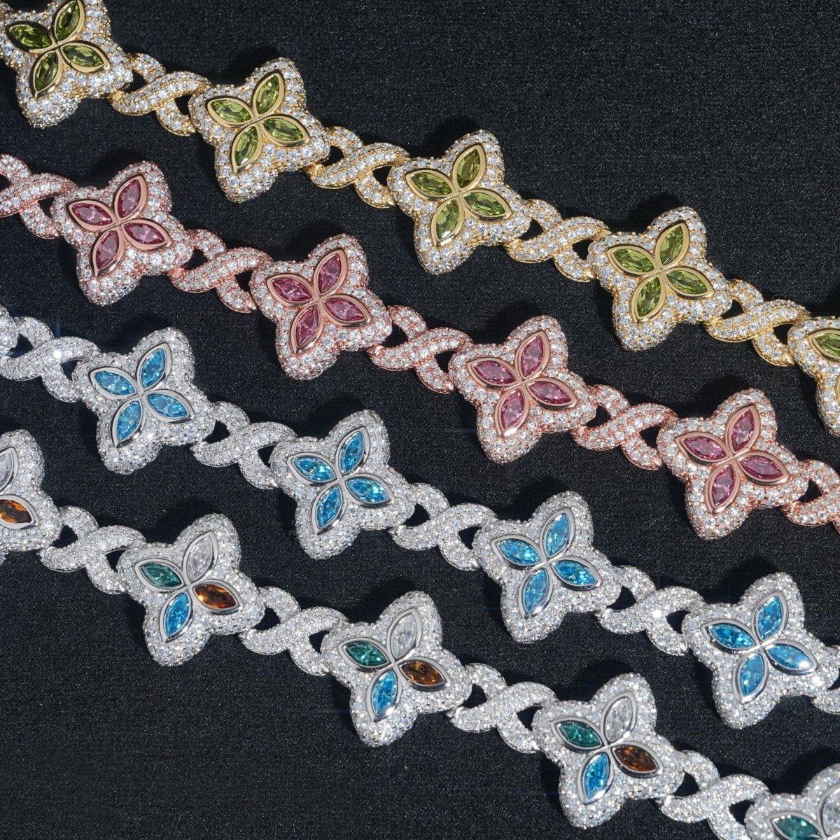 S925 Silver Multicolor Moissanite Clover Bracelet - AKAK BODYJEWELRY - ear - tunnel