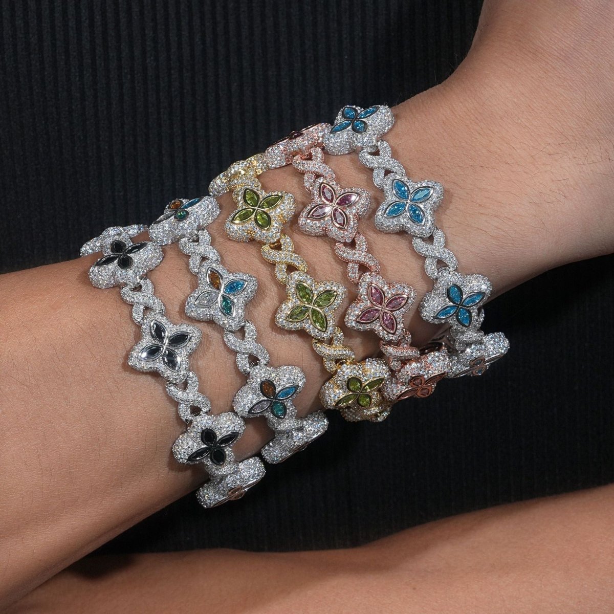 S925 Silver Multicolor Moissanite Clover Bracelet - AKAK BODYJEWELRY - ear - tunnel