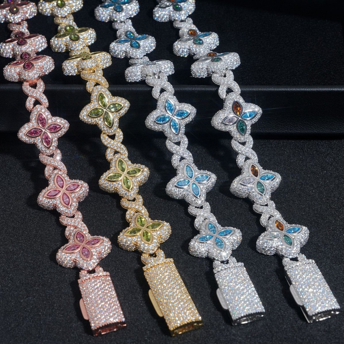 S925 Silver Multicolor Moissanite Clover Bracelet - AKAK BODYJEWELRY - ear - tunnel