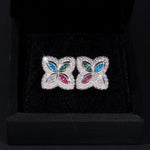 S925 Silver Multicolor Moissanite Clover Stud Earrings - AKAK BODYJEWELRY - ear - tunnel