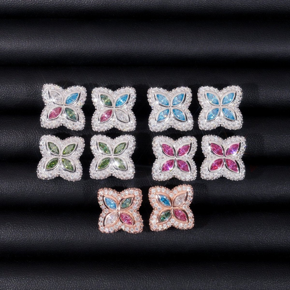 S925 Silver Multicolor Moissanite Clover Stud Earrings - AKAK BODYJEWELRY - ear - tunnel