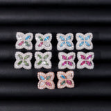 S925 Silver Multicolor Moissanite Clover Stud Earrings - AKAK BODYJEWELRY - ear - tunnel