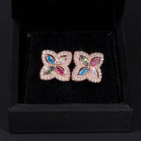 S925 Silver Multicolor Moissanite Clover Stud Earrings - AKAK BODYJEWELRY - ear - tunnel