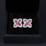 S925 Silver Multicolor Moissanite Clover Stud Earrings - AKAK BODYJEWELRY - ear - tunnel