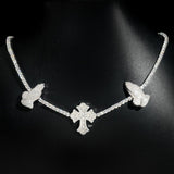S925 Silver Praying Hands Cross Moissanite Tennis Necklace - AKAK BODYJEWELRY - ear - tunnel