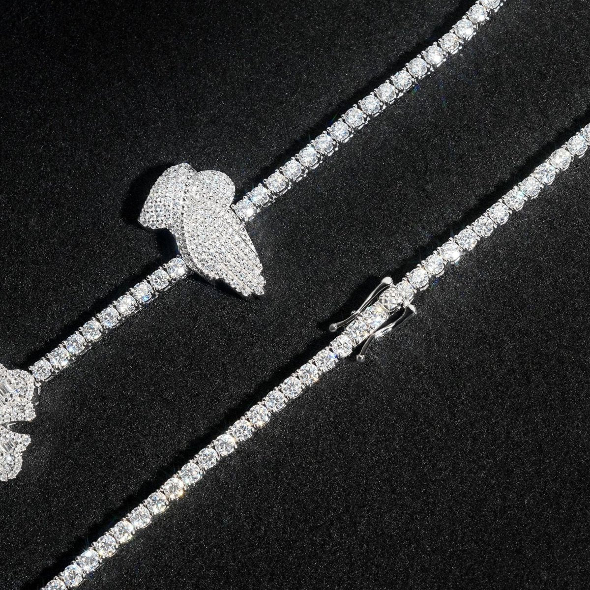 S925 Silver Praying Hands Cross Moissanite Tennis Necklace - AKAK BODYJEWELRY - ear - tunnel