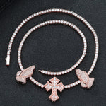 S925 Silver Praying Hands Cross Moissanite Tennis Necklace - AKAK BODYJEWELRY - ear - tunnel