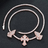 S925 Silver Praying Hands Cross Moissanite Tennis Necklace - AKAK BODYJEWELRY - ear - tunnel