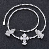S925 Silver Praying Hands Cross Moissanite Tennis Necklace - AKAK BODYJEWELRY - ear - tunnel