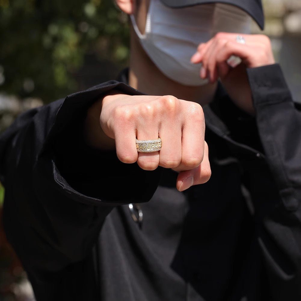 S925 Silver Spinning Moissanite Cuban Band Ring - AKAK BODYJEWELRY - Ring