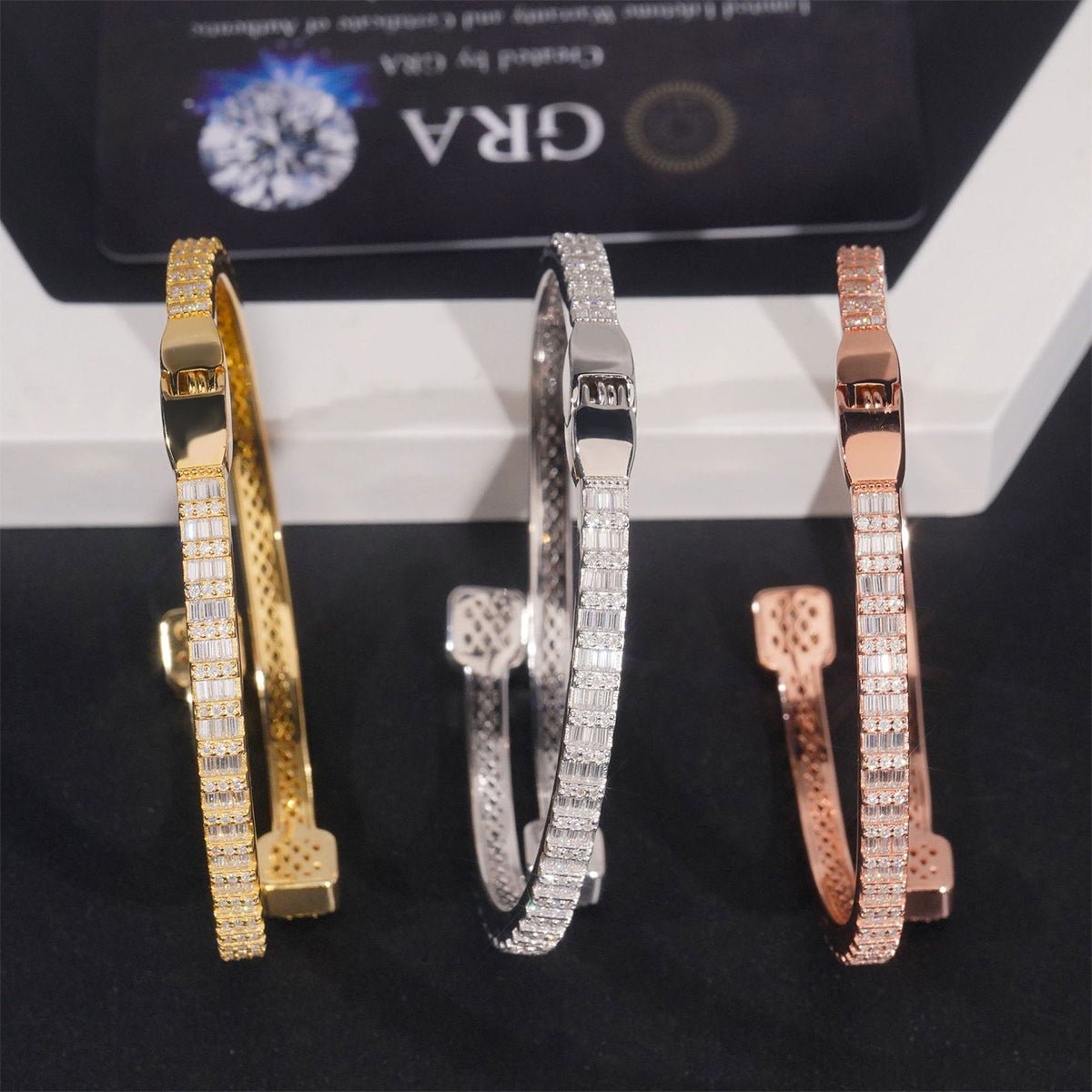 S925 Silver Triple - Tone Baguette Moissanite Bracelet - AKAK BODYJEWELRY - ear - tunnel
