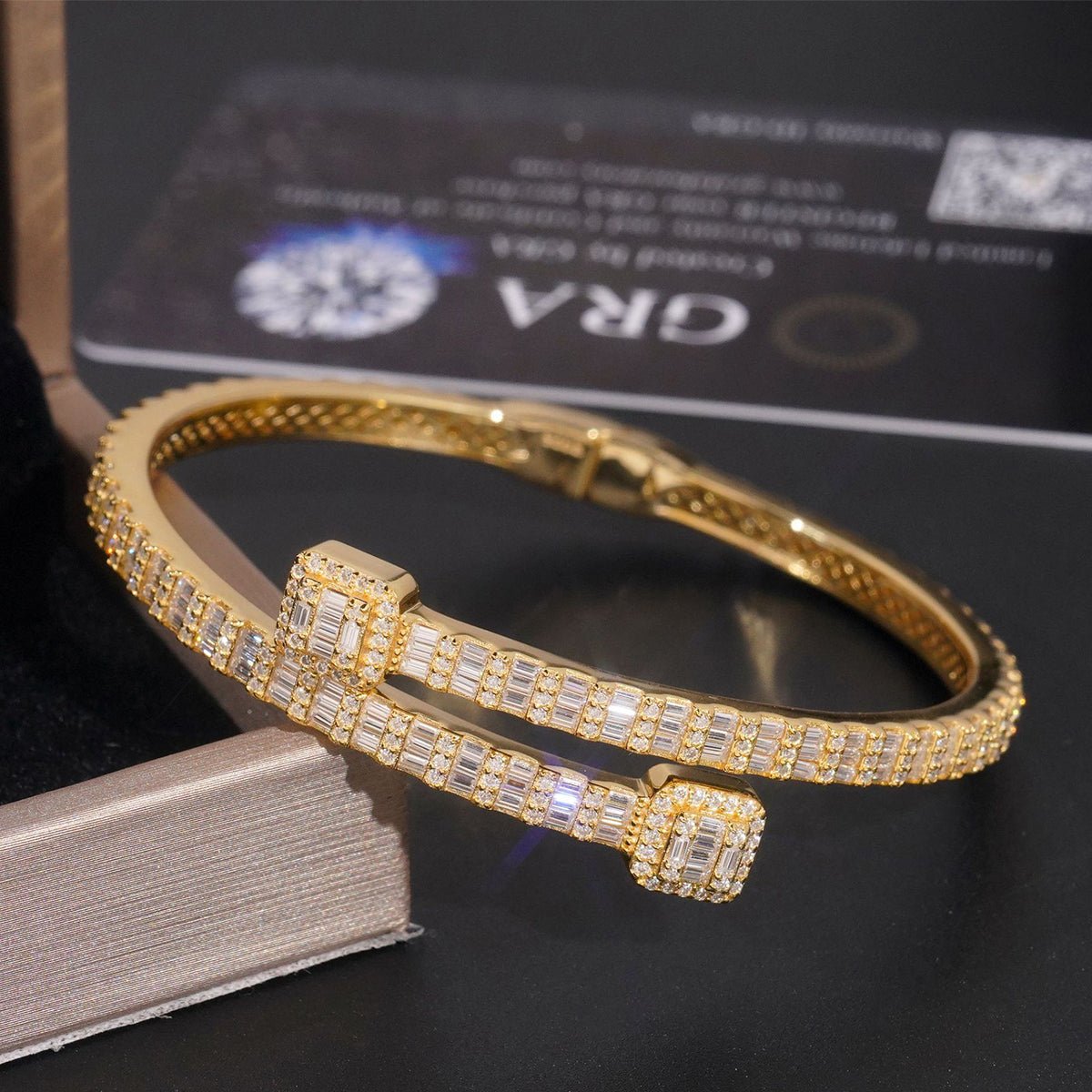 S925 Silver Triple - Tone Baguette Moissanite Bracelet - AKAK BODYJEWELRY - ear - tunnel