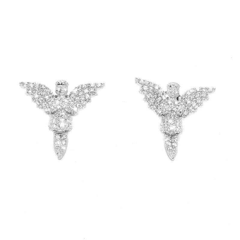 S925 Sterling Silver Angel Stud Earrings - AKAK BODYJEWELRY - ear - tunnel