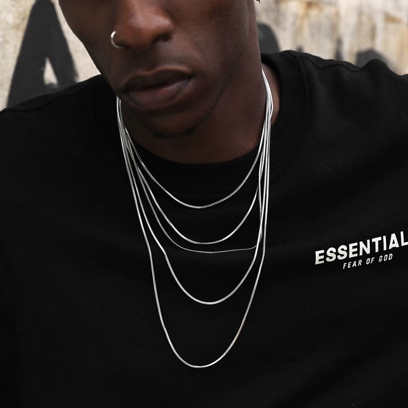 S925 Sterling Silver Minimalist Snake Bone Chain Necklace - AKAK BODYJEWELRY - ear - tunnel