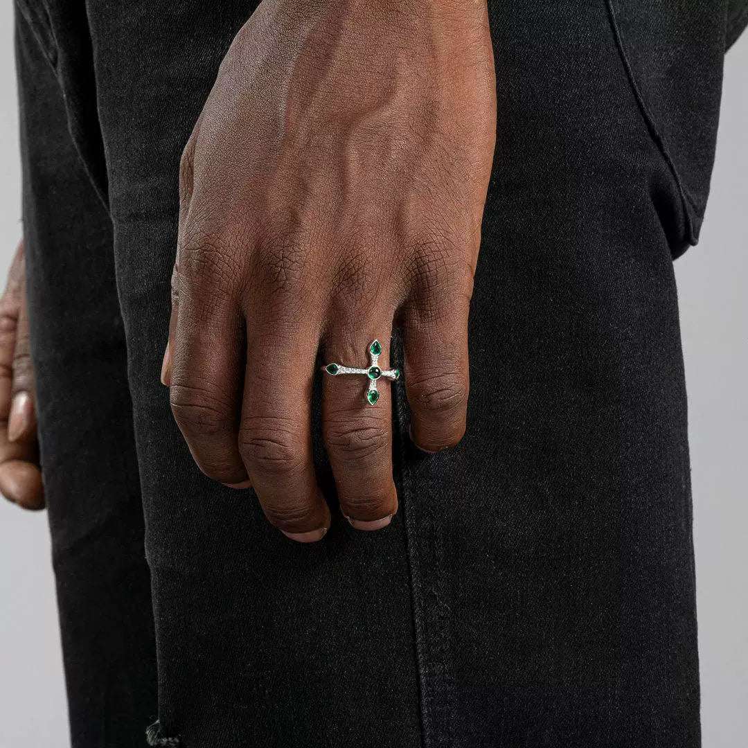 S925 Sterling Silver Moissanite Cross Ring - AKAK BODYJEWELRY - ear - tunnel