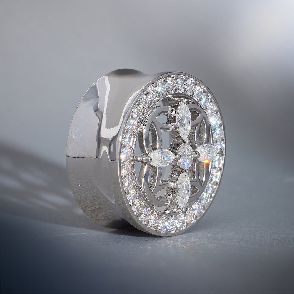 Sea View Lattice Moissanite S925 Silver Ear Gauge Tunnel (2Pcs) - AKAK BODYJEWELRY - ear - tunnel