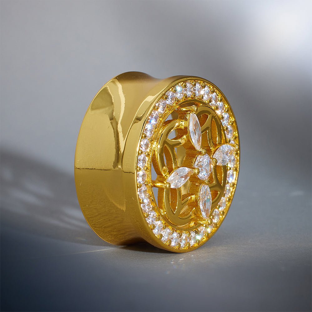 Sea View Lattice Moissanite S925 Silver Ear Gauge Tunnel (2Pcs) - AKAK BODYJEWELRY - ear - tunnel