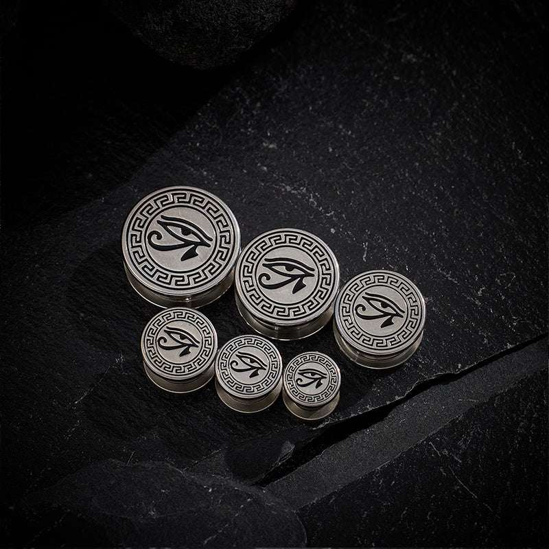 Stainless Steel Eye of Horus Steel Plugs Ear Piercing Tunnels 2Pcs - AKAK BODYJEWELRY - ear - tunnel