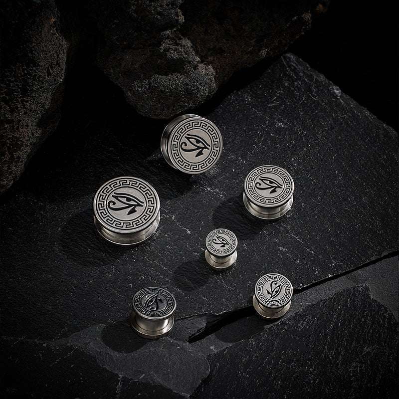 Stainless Steel Eye of Horus Steel Plugs Ear Piercing Tunnels 2Pcs - AKAK BODYJEWELRY - ear - tunnel