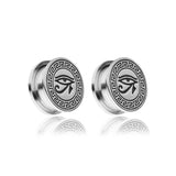 Stainless Steel Eye of Horus Steel Plugs Ear Piercing Tunnels 2Pcs - AKAK BODYJEWELRY - ear - tunnel